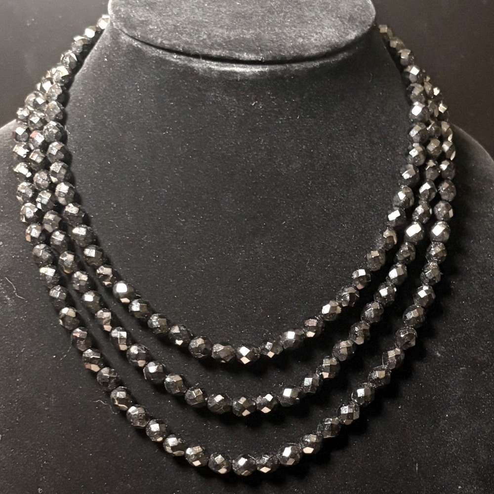 Cocktail Multi-Strand Necklace Women's Black Faceted Bead Crystal Clasp